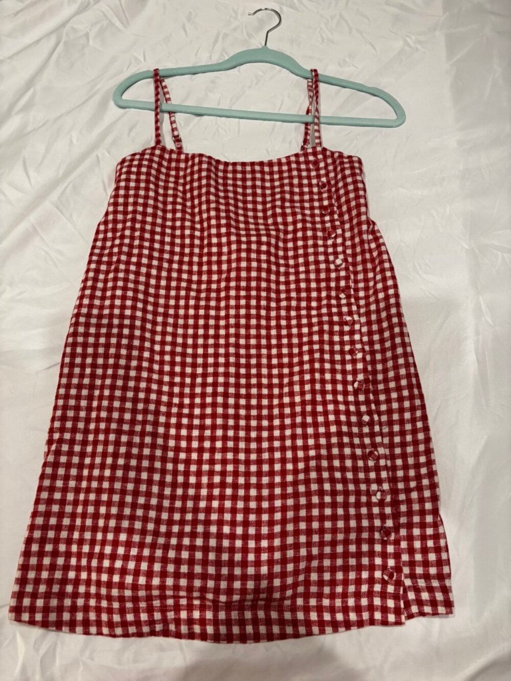 Abercrombie & Fitch Red Gingham Button-Side Mini Dress Size XXS NWT